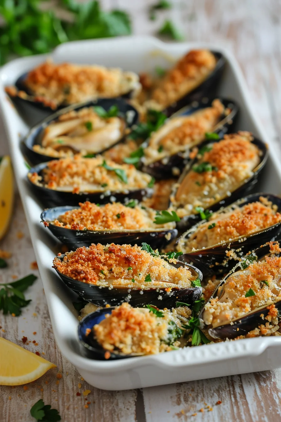 Baked Corsican Stuffed Mussels