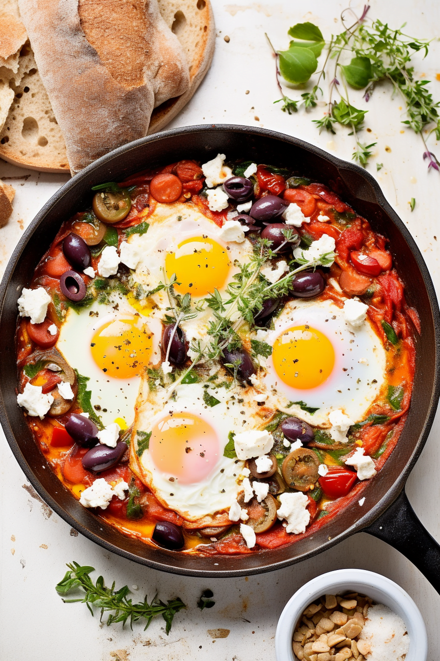 Greek-Style Shakshuka with Feta and Kalamata Olives Ready to Serve