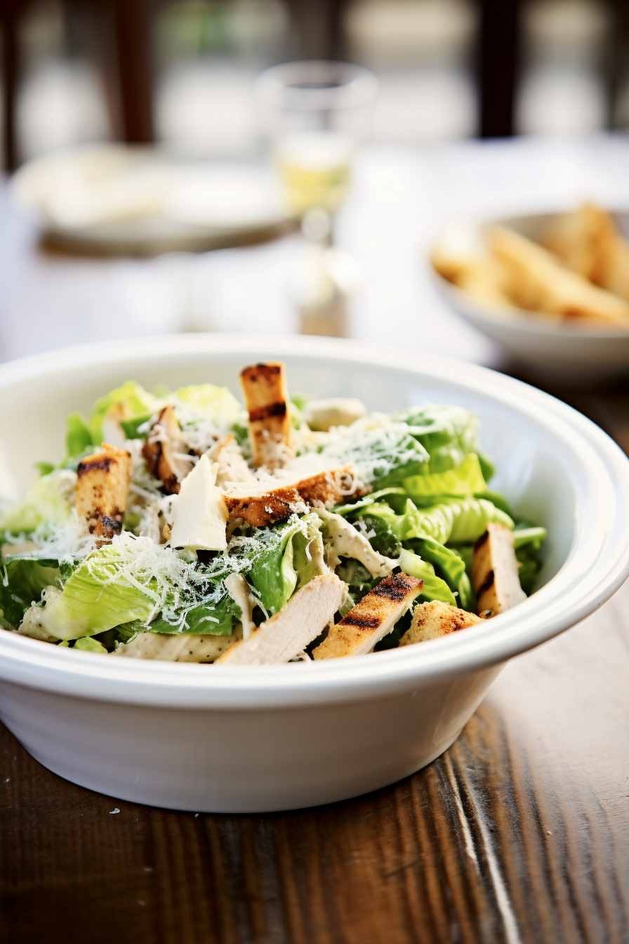 Grilled Chicken Caesar Salad with Homemade Croutons Finished Dish