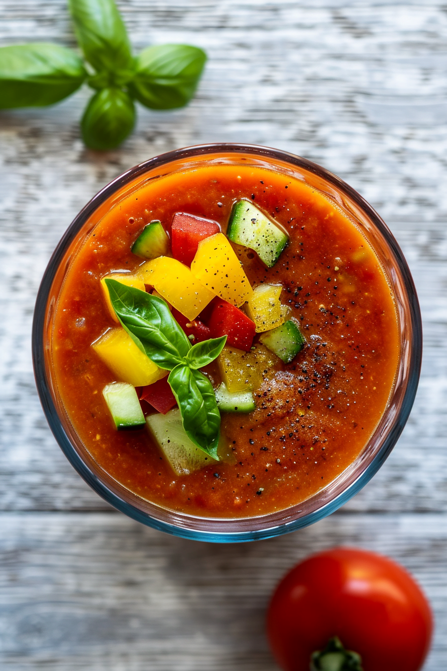 Grilled Vegetable Gazpacho with Fresh Basil Ready to Serve