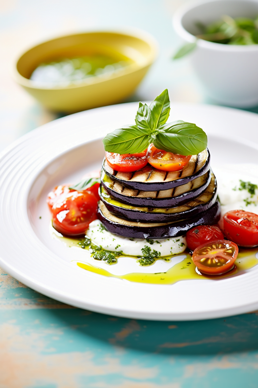 Grilled Zucchini and Eggplant Stack with Basil Pesto