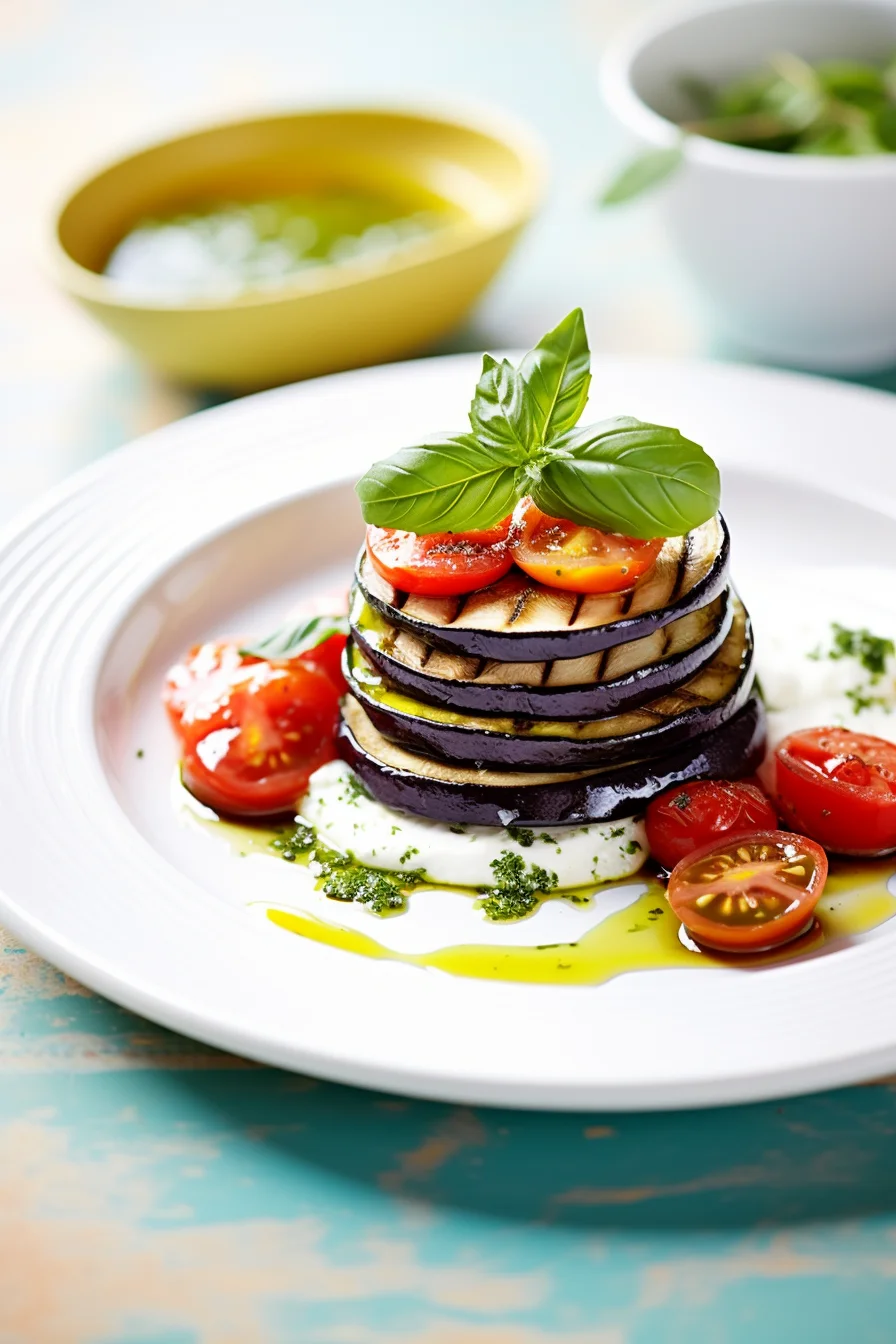 Grilled Zucchini and Eggplant Stack with Basil Pesto