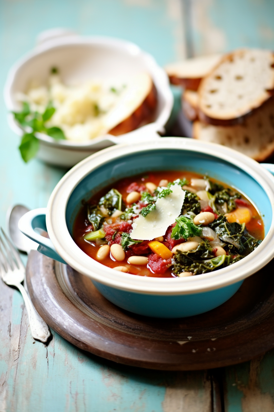 Italian Minestrone Soup with Kale and White Bean Pesto Cooking
