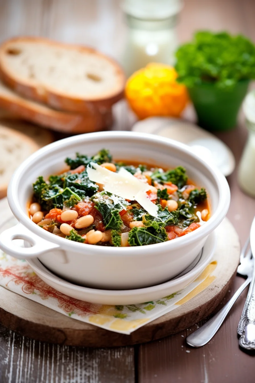 Italian Ribollita with Kale and Crispy Pancetta Ready to Serve