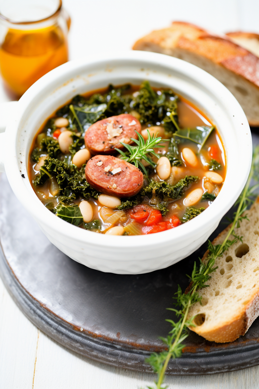 Kale and White Bean Soup with Chorizo Spices Cooking