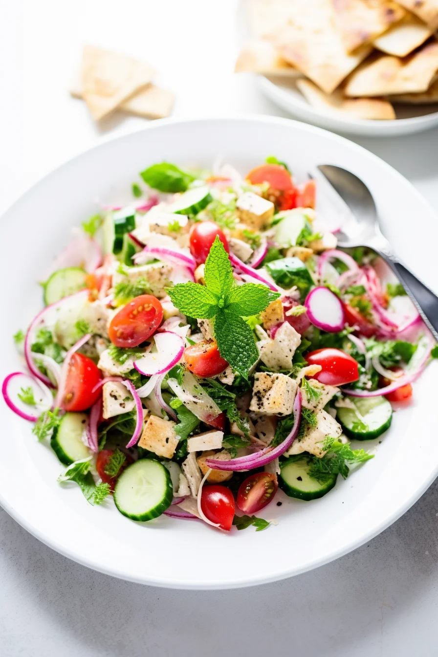 Lebanese Fattoush Salad Preparation