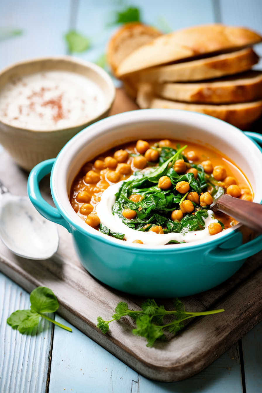 Moroccan Spiced Chickpea Soup with Harissa Yogurt Serving Suggestion