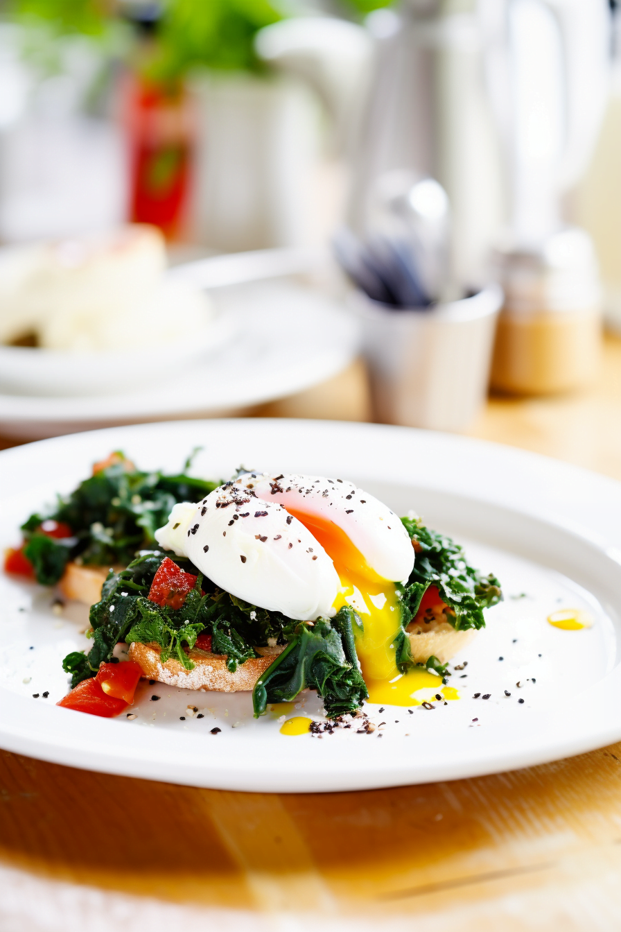 Poached Eggs on Quinoa and Greens