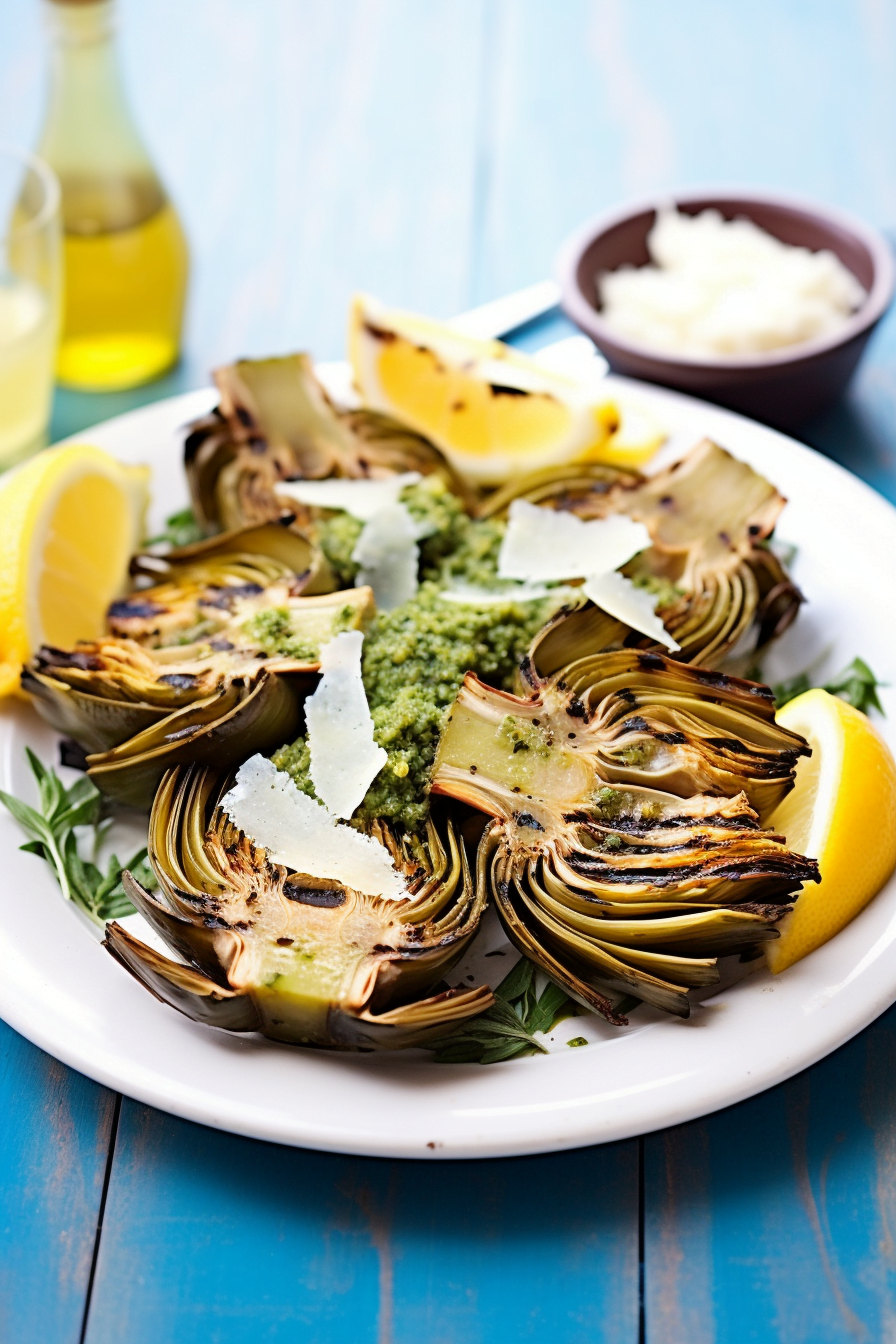 Grilled Artichokes with Mint Pesto