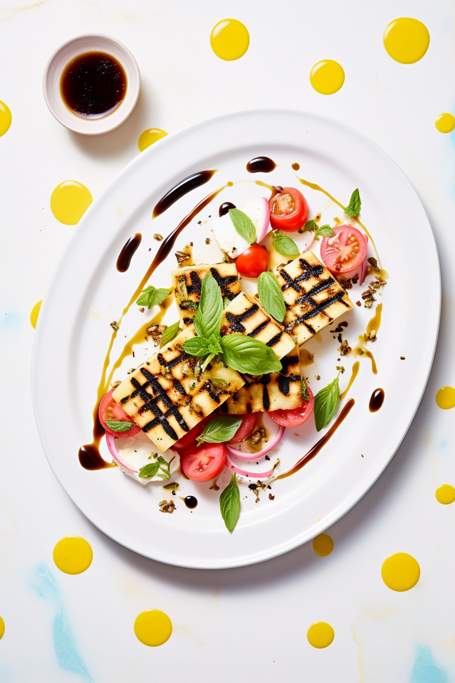 Seared Halloumi with Watermelon, Basil, and Balsamic Reduction Ready to Serve