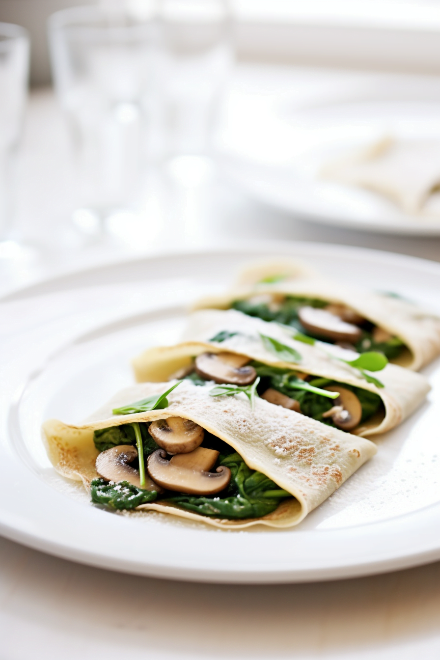 Spinach and Mushroom Whole Wheat Crepes Ready to Serve
