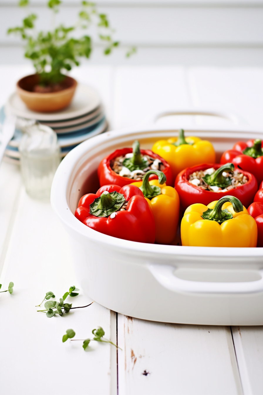 Syrian Lentil and Tomato Stuffed Peppers Baking