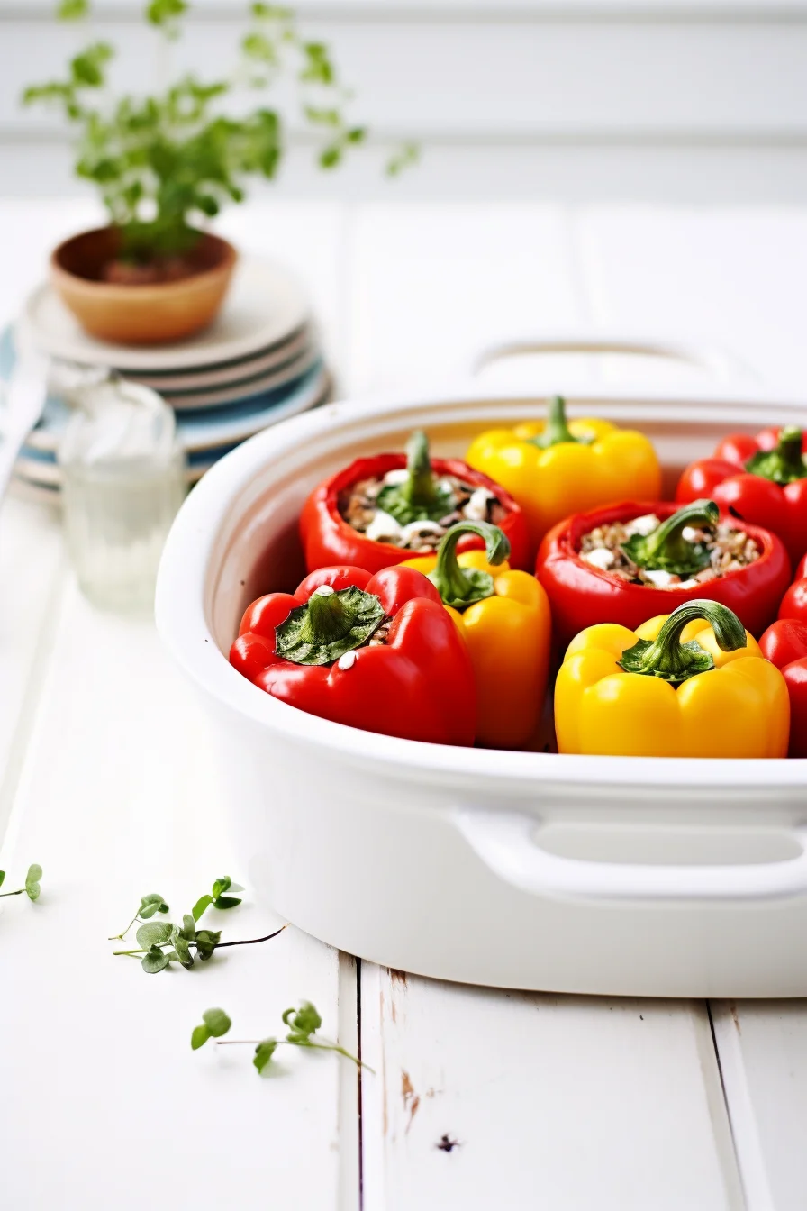 Syrian Lentil and Tomato Stuffed Peppers Baking