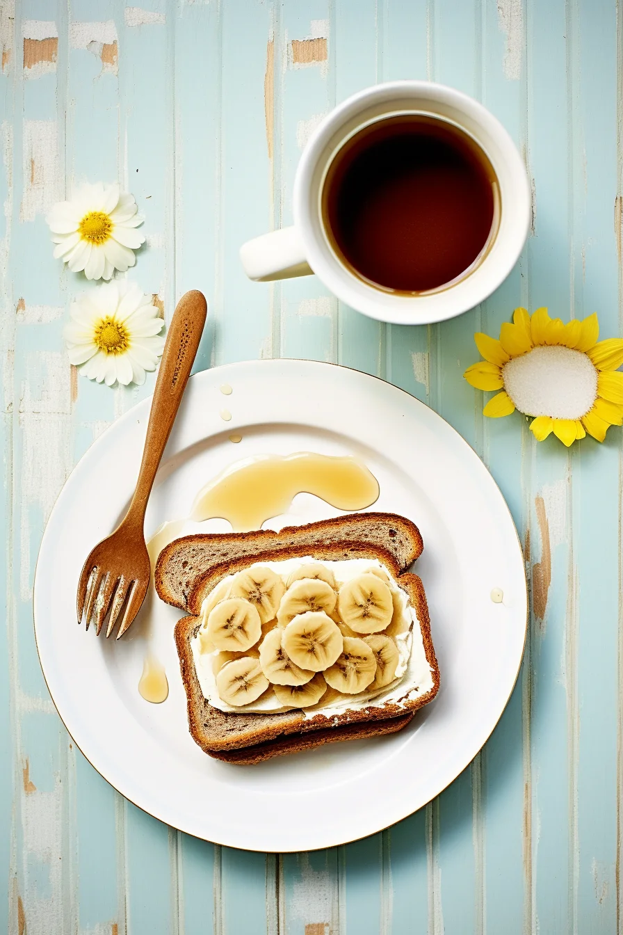 Whole Grain Toast with Hazelnut Spread and Sliced Bananas Ready to Serve