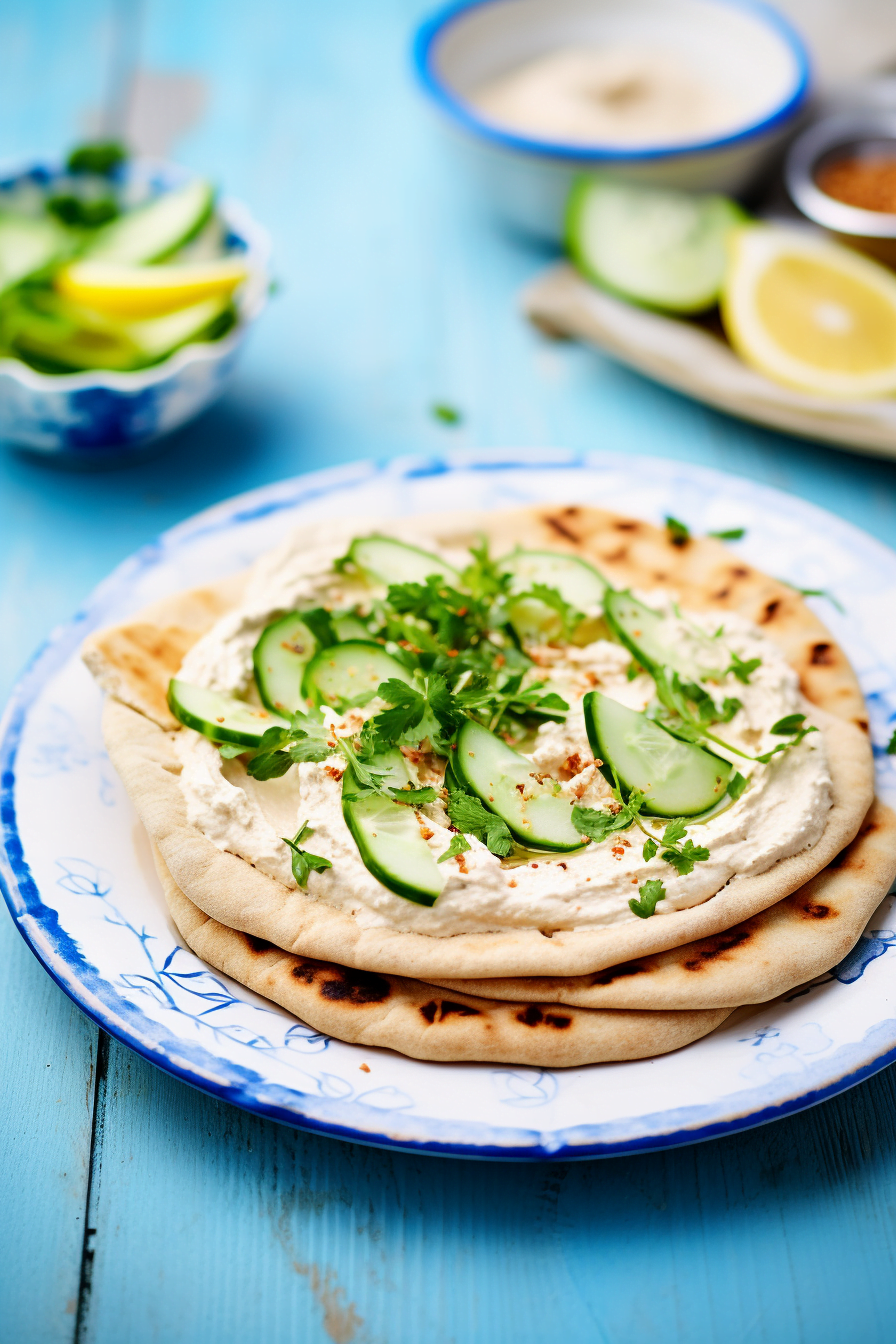 Whole Wheat Pita Bread with Hummus and Cucumber Ready to Serve