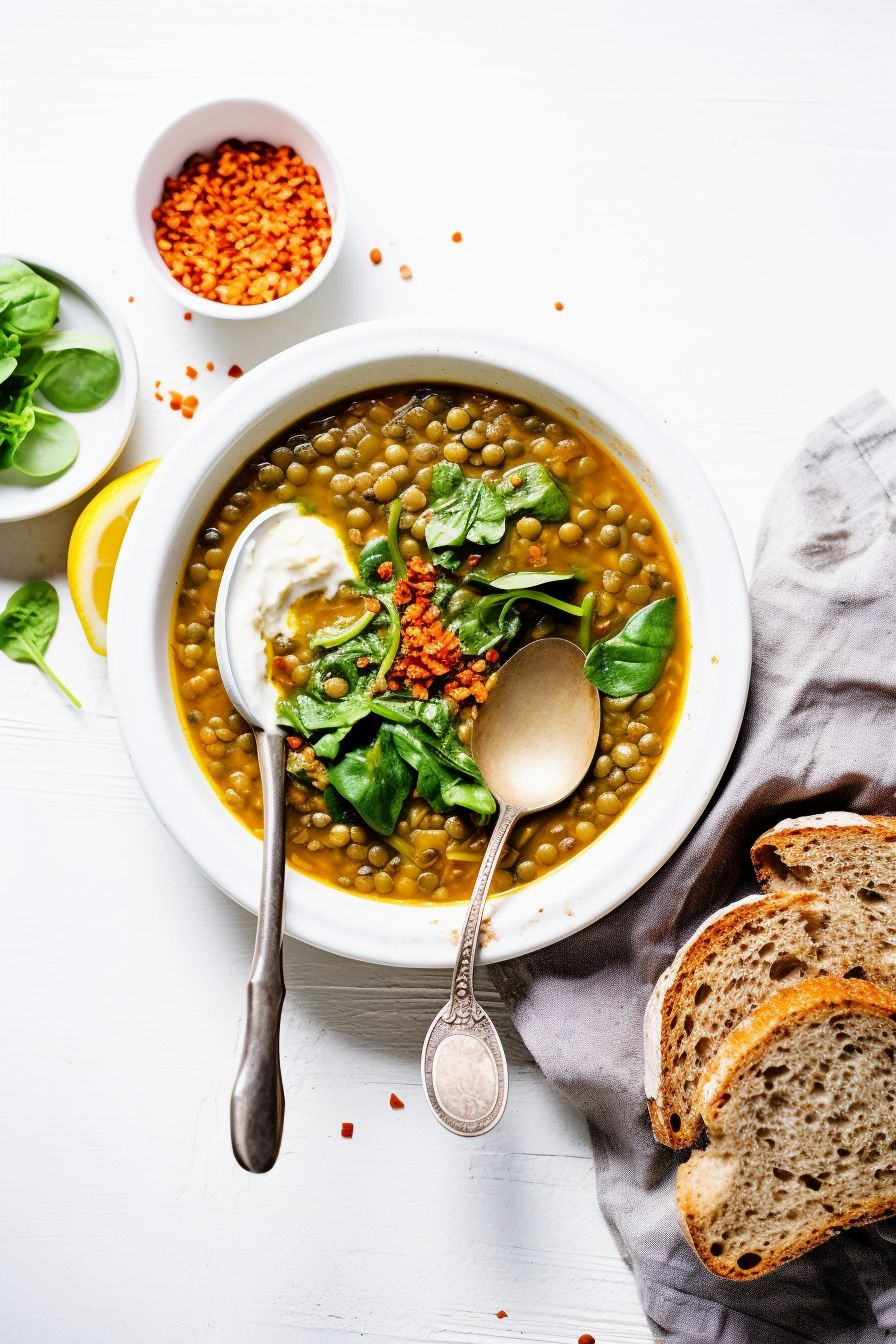 Ingredients for Anatolian Lentil and Spinach Soup (Mercimek Çorbası)