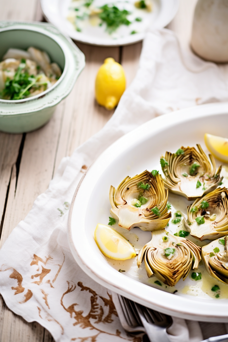 Ingredients for Artichoke Barigoule with Lemon and Garlic