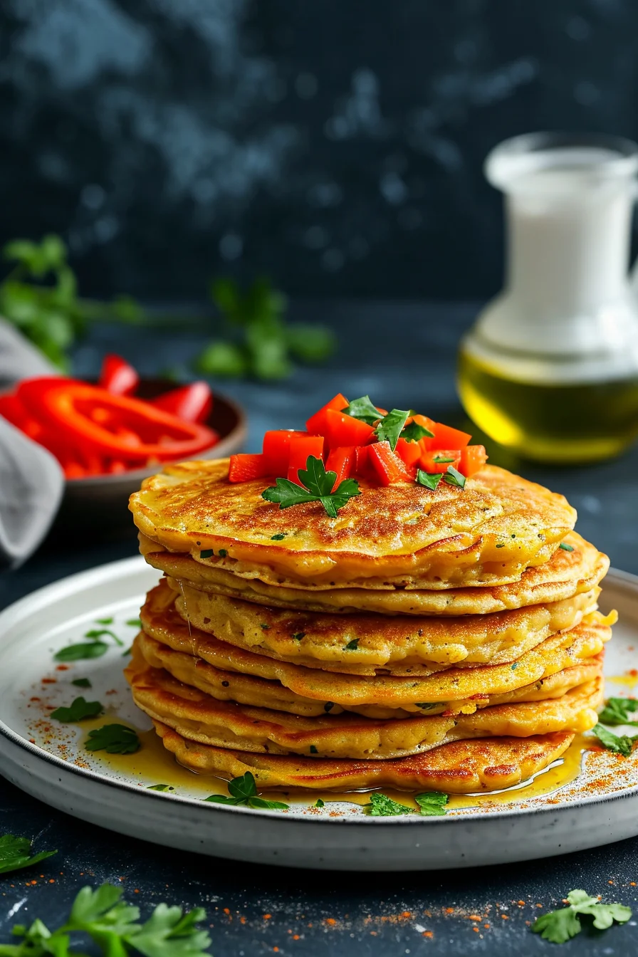 Chickpea Flour Pancakes with Roasted Red Peppers
