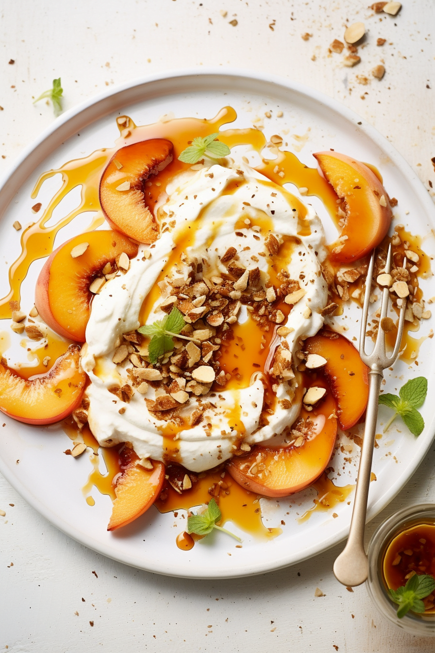 Cottage Cheese with Sliced Peaches and Toasted Almonds