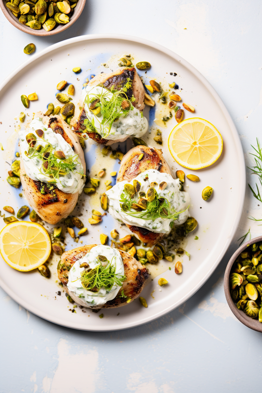 Grilled Greek Chicken with Tzatziki and Pistachio Gremolata