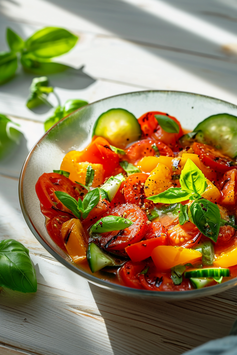 Ingredients for Grilled Vegetable Gazpacho with Fresh Basil