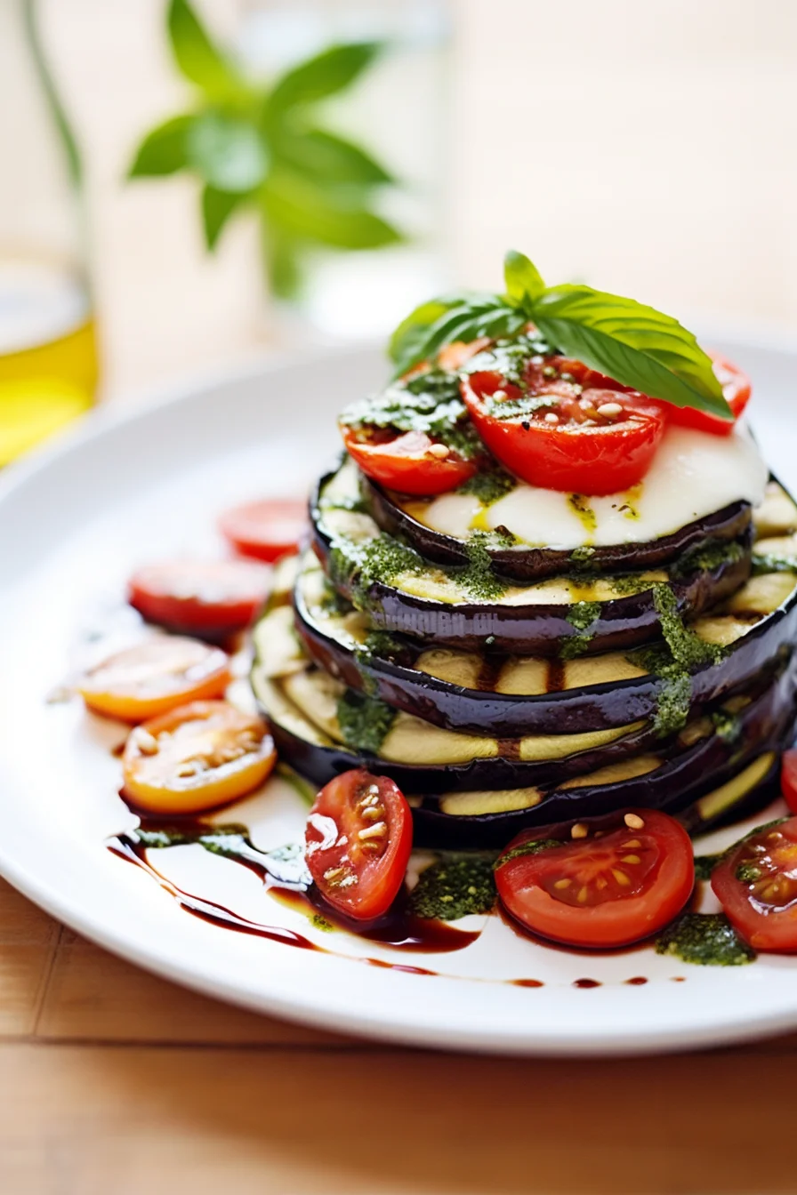 Grilled Zucchini and Eggplant Stack with Basil Pesto