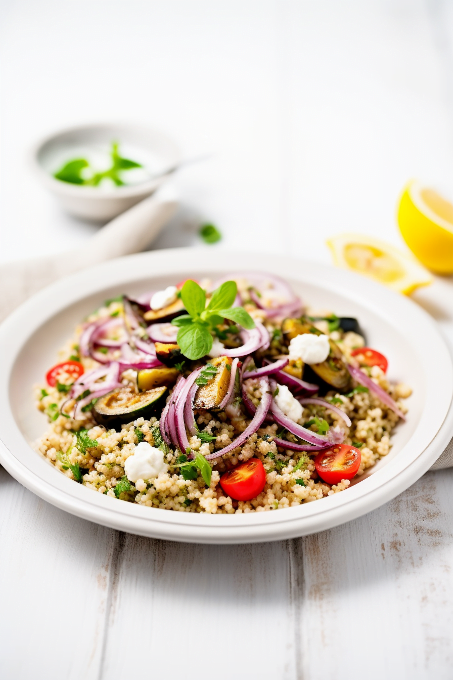 Israeli Couscous Salad with Roasted Eggplant and Mint