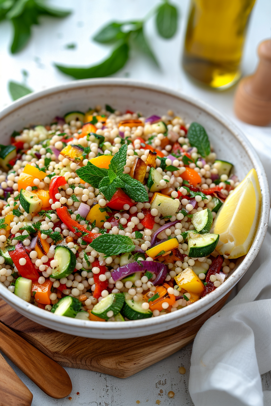 Israeli Couscous Salad with Roasted Vegetables and Lemon Dressing