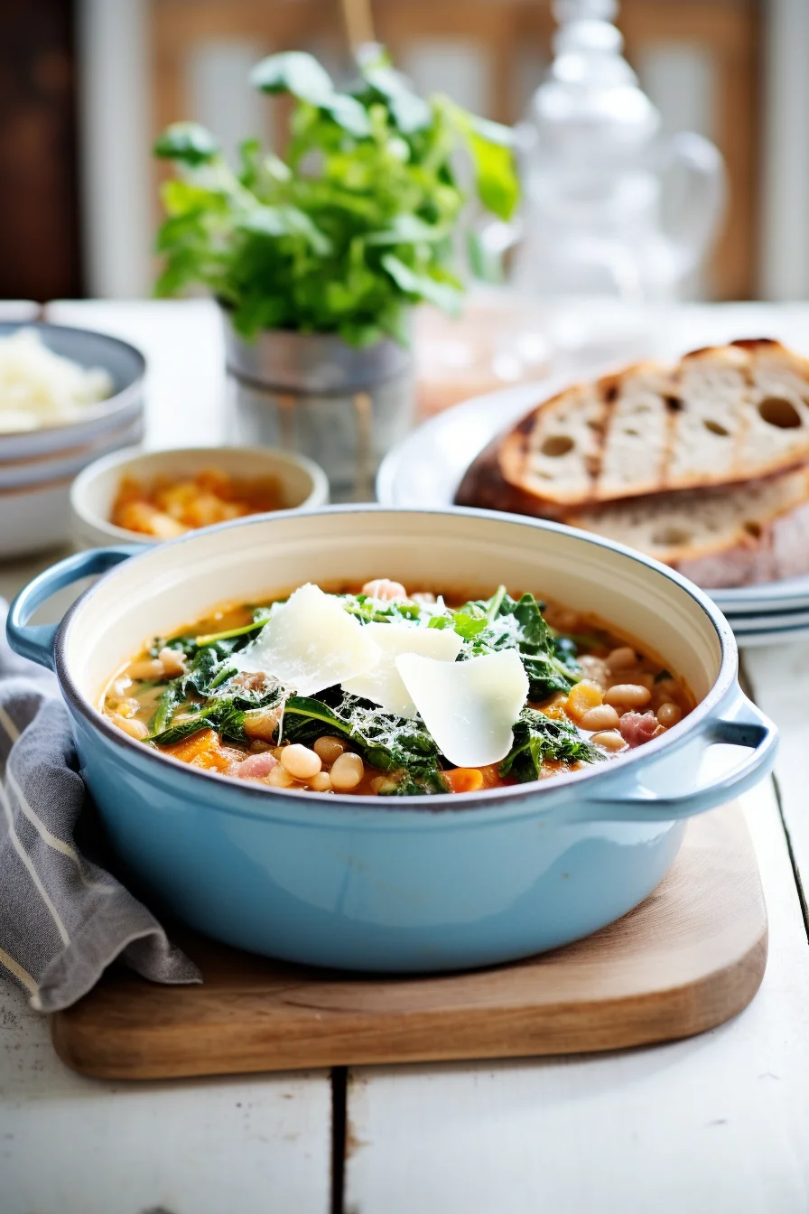 Preparing Italian Ribollita with Kale and Crispy Pancetta