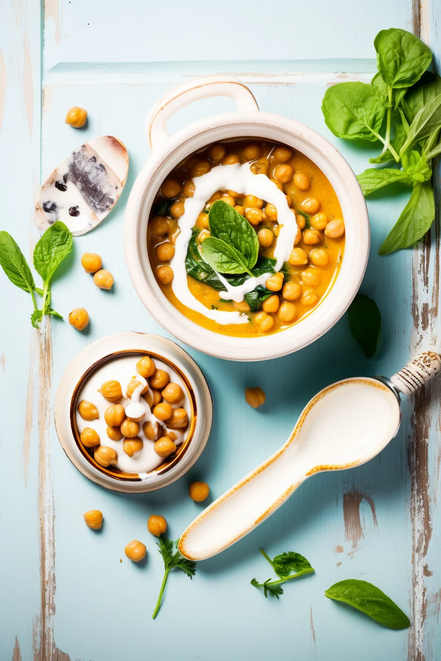Moroccan Spiced Chickpea Soup with Harissa Yogurt