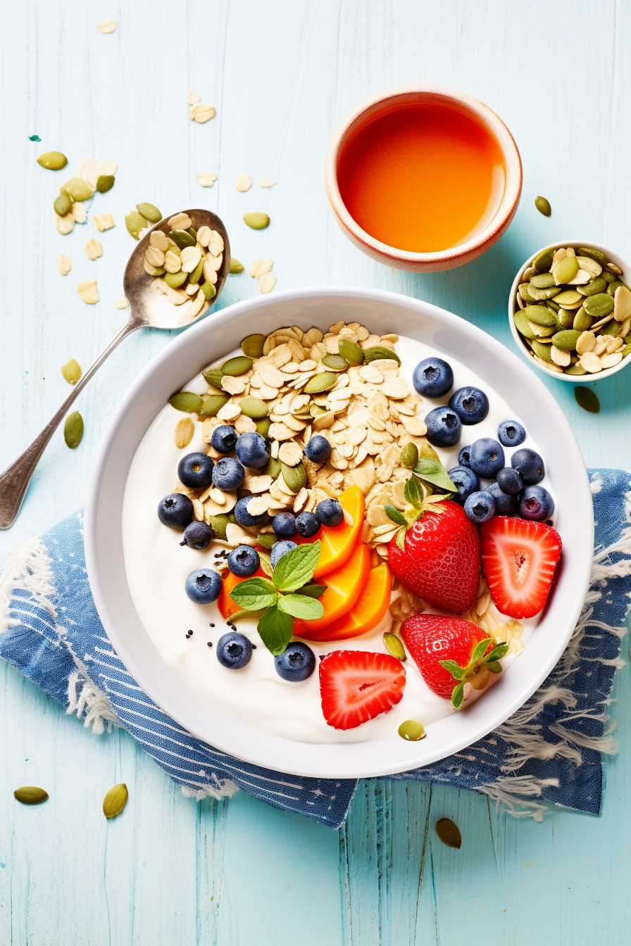 Muesli with Greek Yogurt and Seasonal Fruit