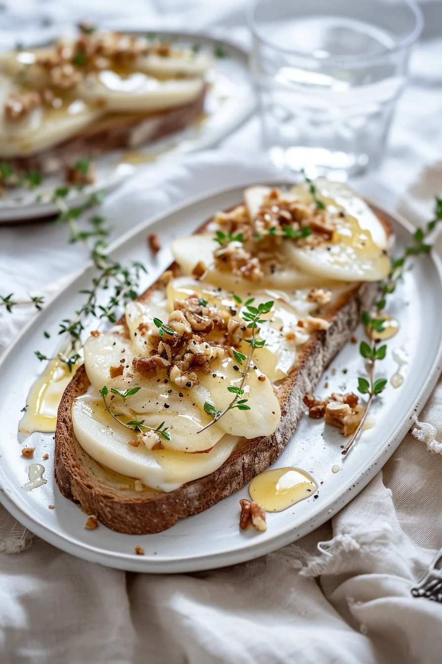 Sliced Pear and Gorgonzola Cheese on Toast
