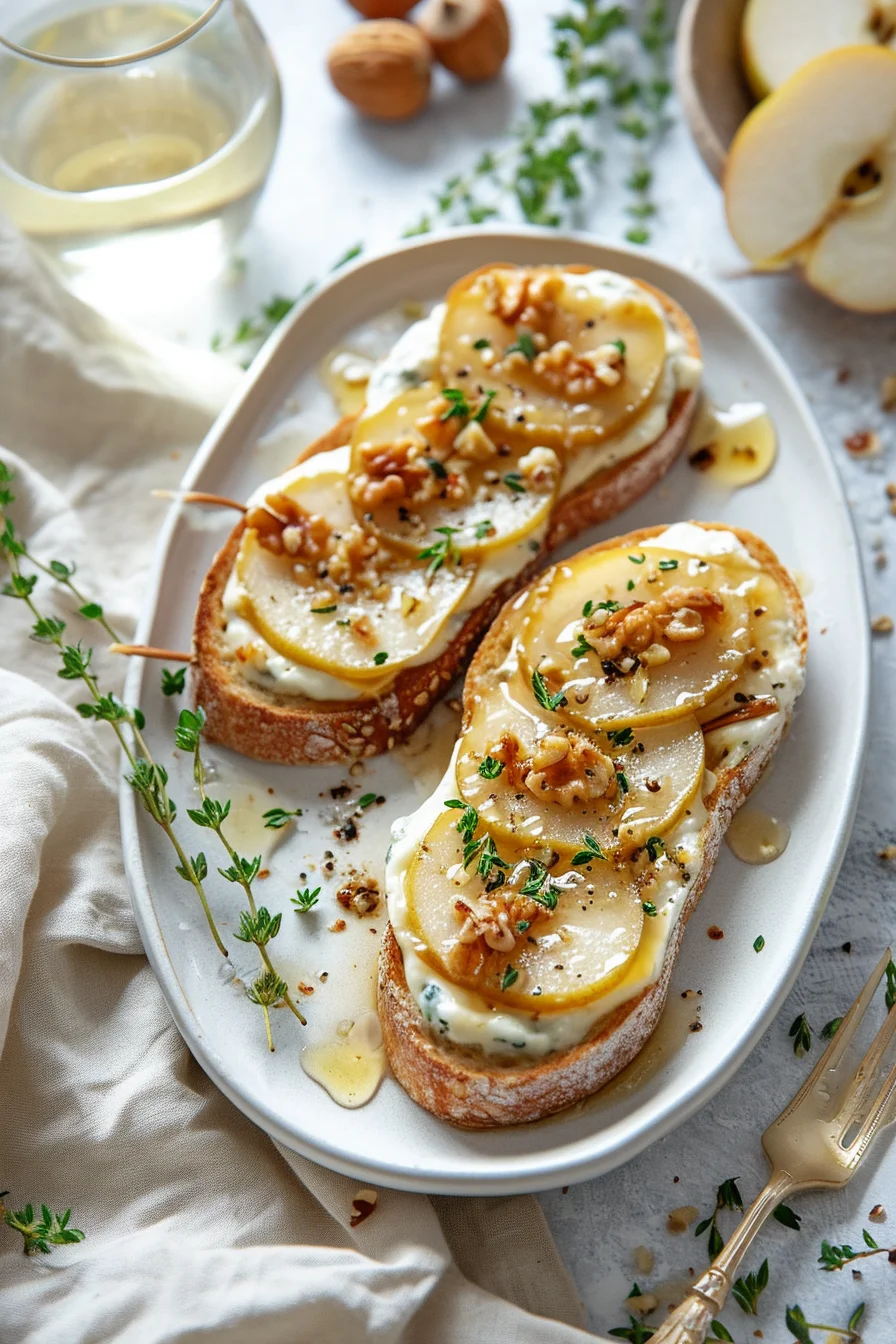 Pear and Gorgonzola Cheese on Toasted Walnut Bread