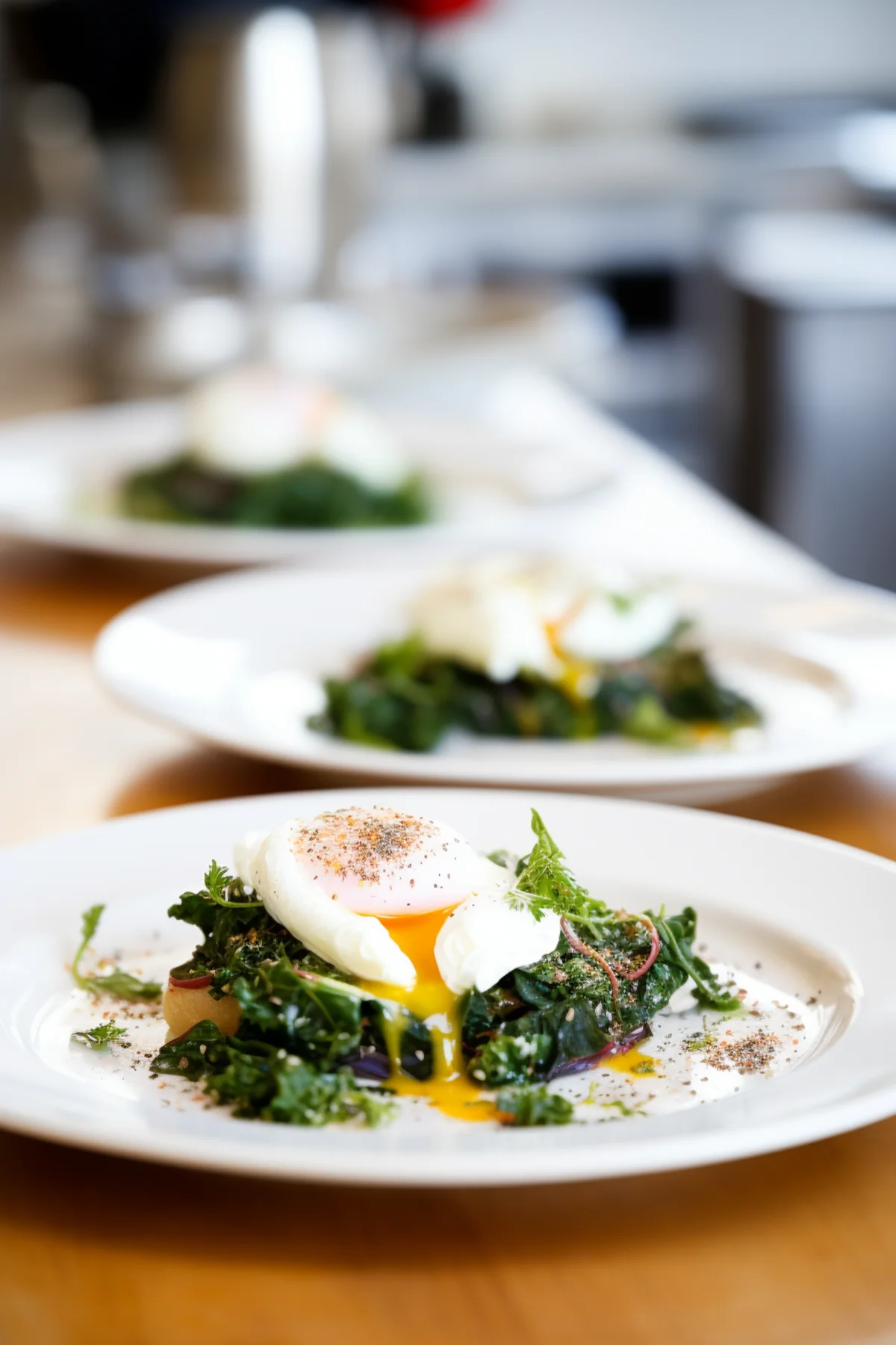 Poached Eggs on a Bed of Steamed Greens and Quinoa_001