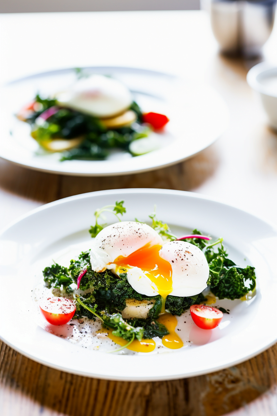 Steaming Greens for Poached Eggs on Quinoa