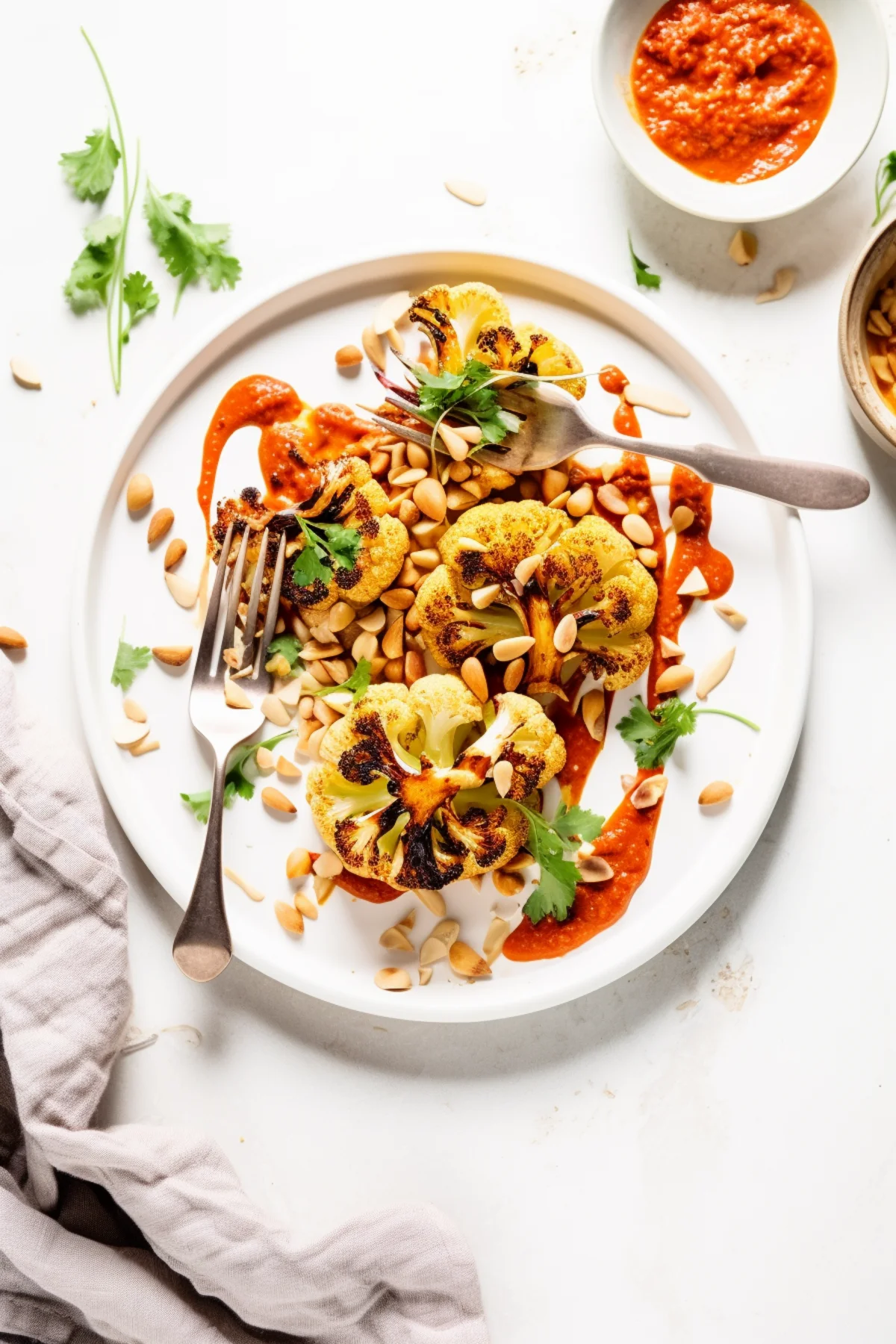 Roasted Cauliflower Steaks with Romesco Sauce and Pine Nuts_001
