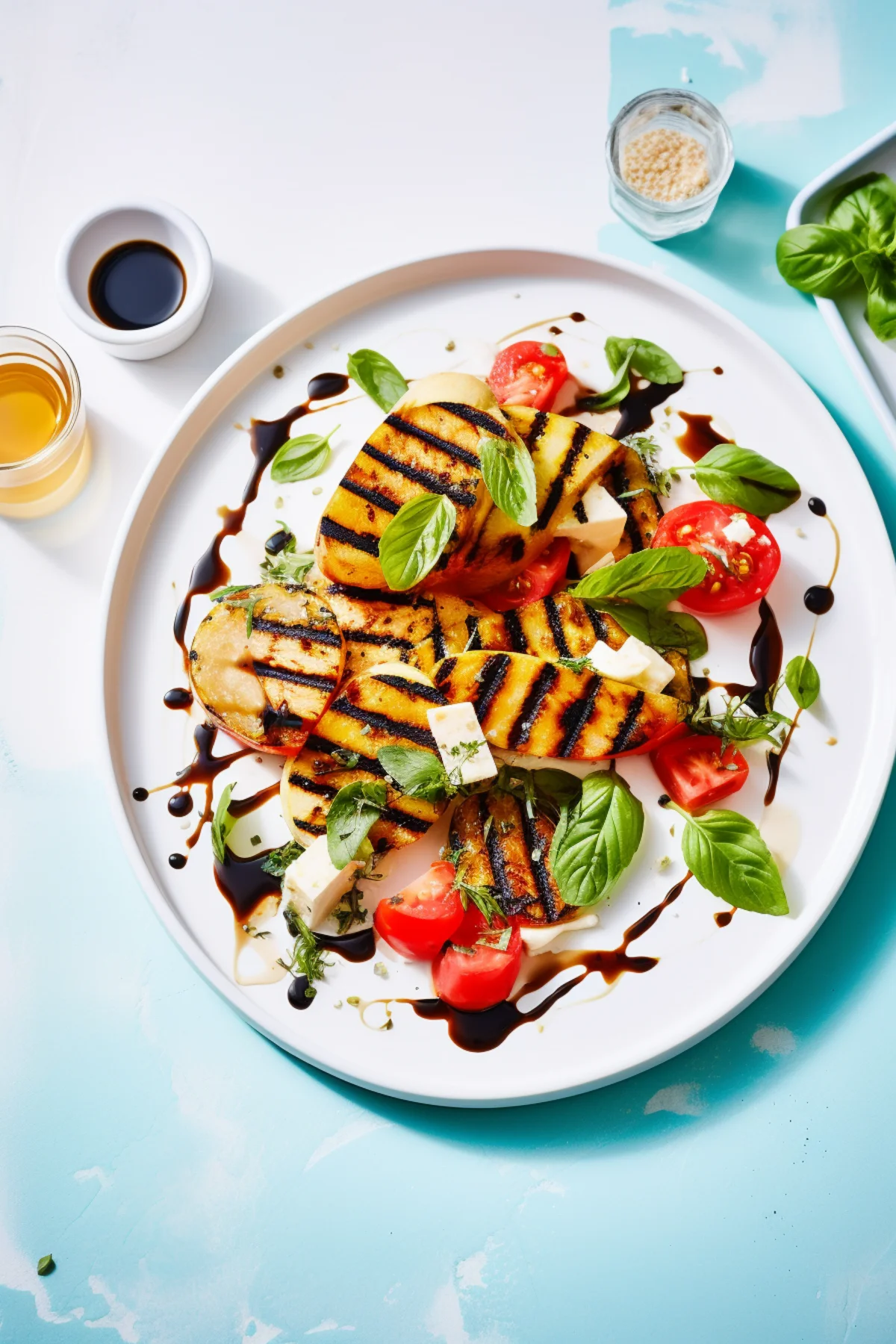 Seared Halloumi with Watermelon, Basil, and Balsamic Reduction_001