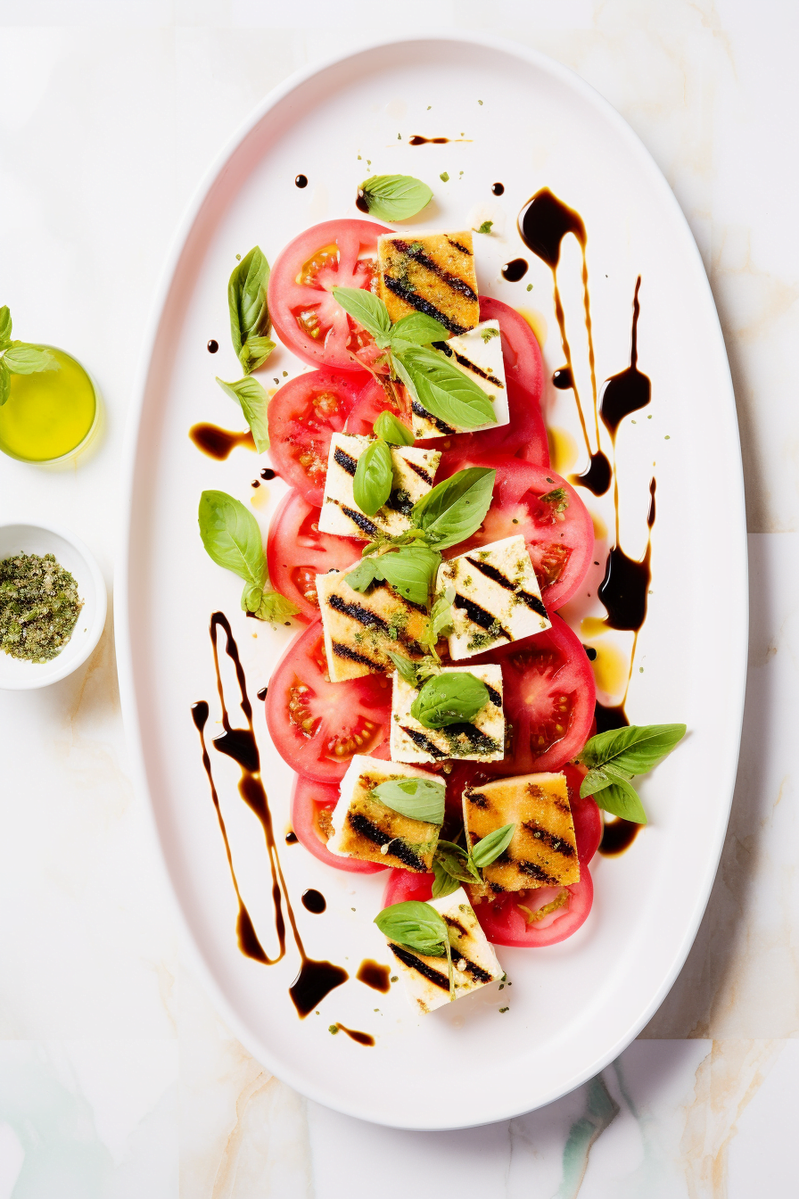 Seared Halloumi with Watermelon, Basil, and Balsamic Reduction