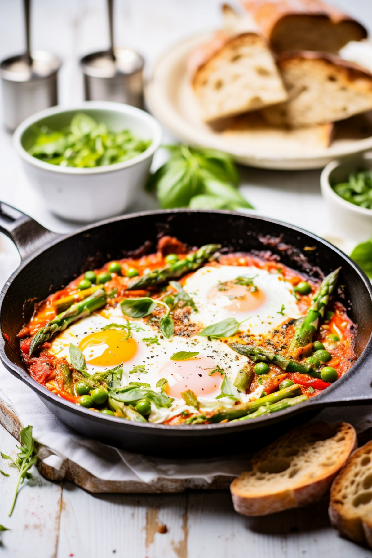 Shakshuka with Asparagus, Peas, and Mint Pesto_001