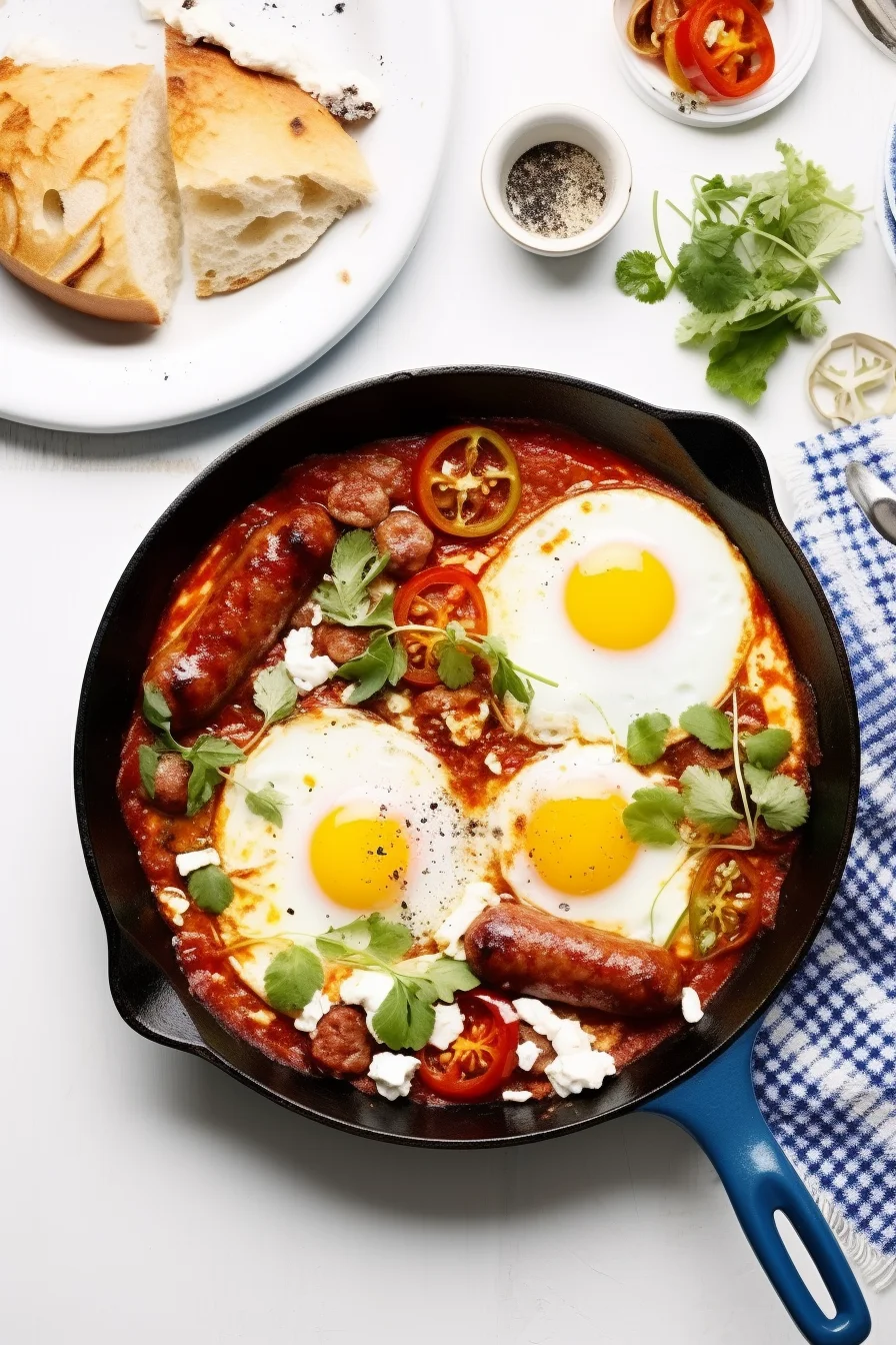 Shakshuka with Merguez Sausage and Harissa in a Skillet