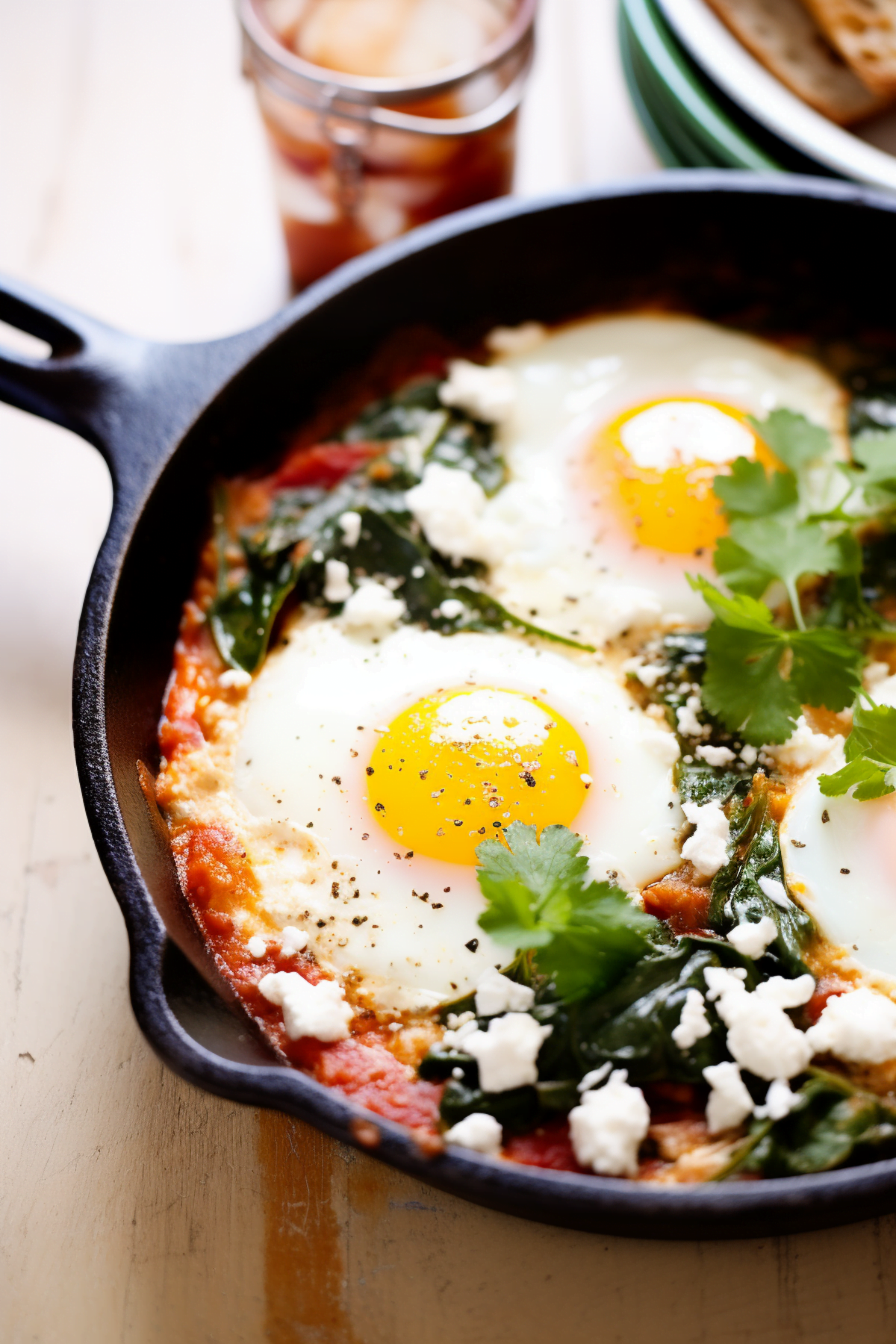 Shakshuka with Spinach and Feta Cheese-image