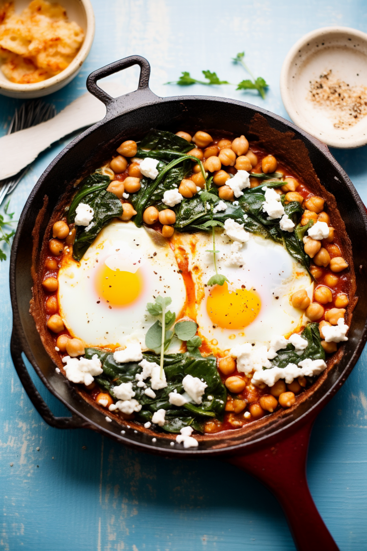 Spanish Baked Eggs with Spinach and Chickpeas_001