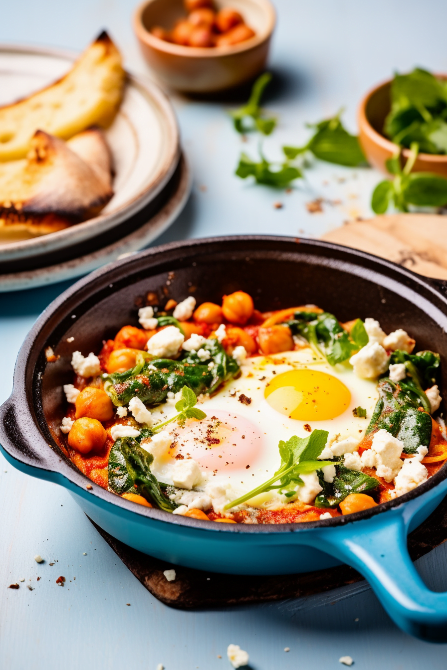 Ingredients for Spanish Baked Eggs with Spinach and Chickpeas