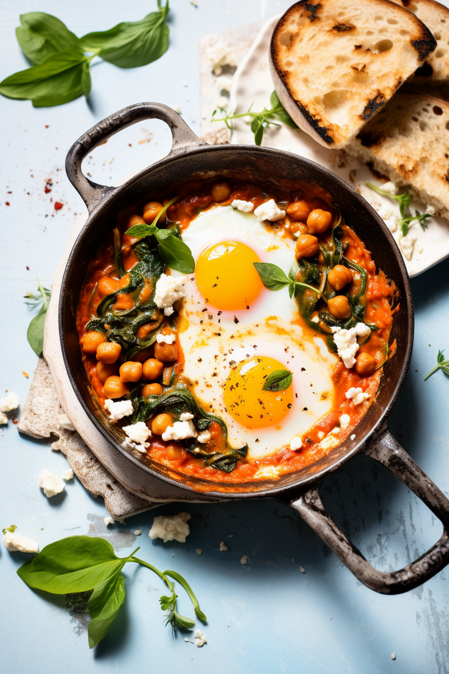 Spanish Baked Eggs with Spinach and Chickpeas