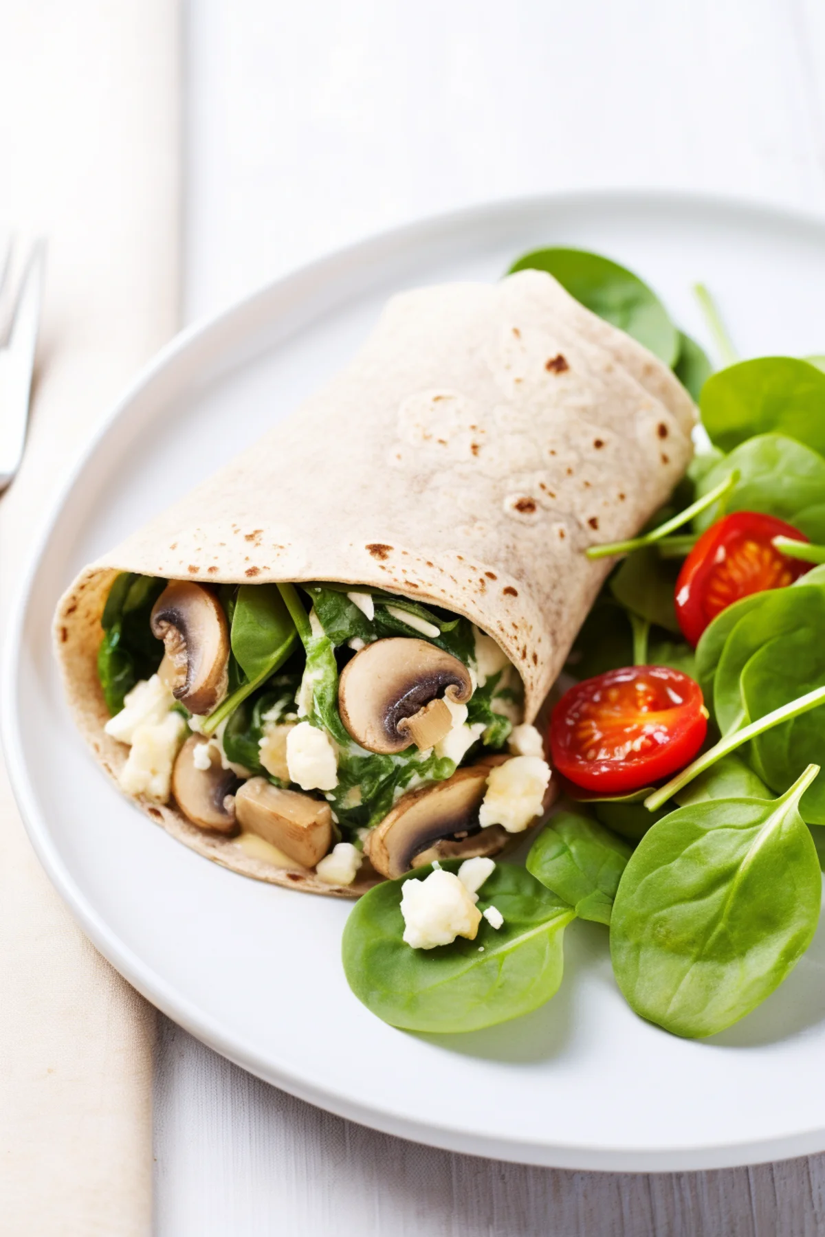 Spinach and Mushroom Breakfast Wrap in a Whole Wheat Tortilla_001