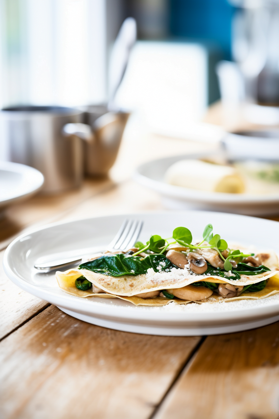 Spinach and Mushroom Whole Wheat Crepes