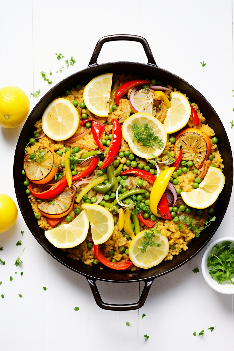 Vegetarian Paella with Artichokes and Bell Peppers