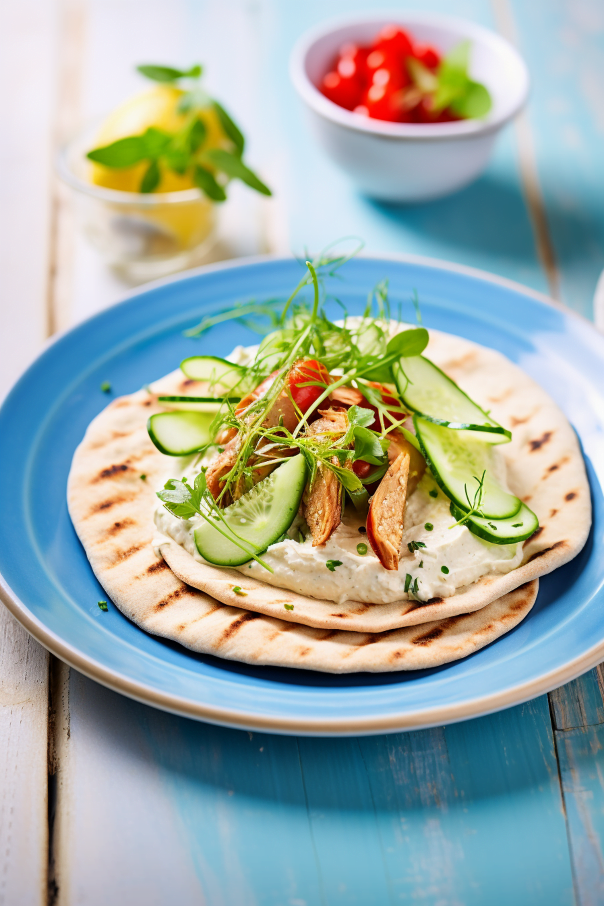 Whole Wheat Pita Bread with Hummus and Cucumber Cooking Mediterranean
