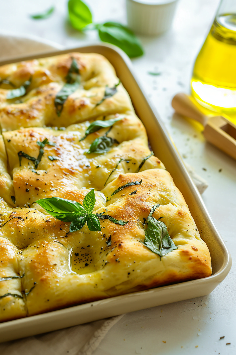 Baked Ligurian Basil and Potato Focaccia