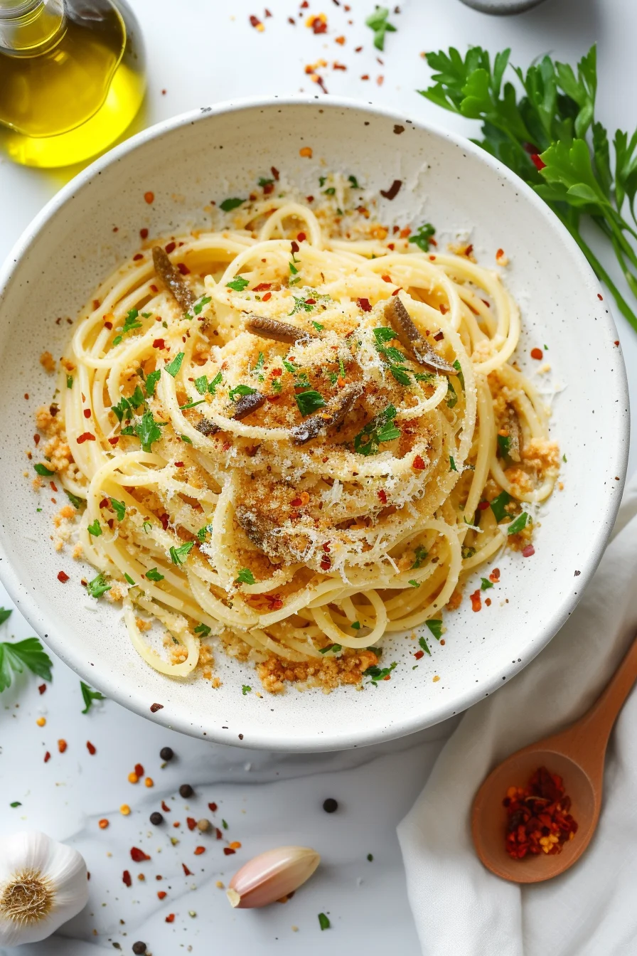 Calabrian Spaghetti with Anchovies and Breadcrumbs